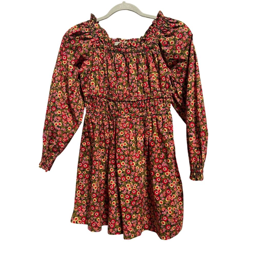 New Crewcuts Dress Girls Size 10 Autumm Floral Smocked Long Sleeve 100% Cotton